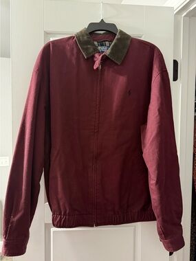 Polo by Ralph Lauren Maroon Bomber Jacket with Olive Corduroy Collar